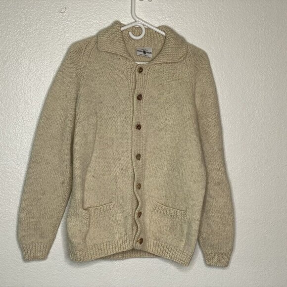 Swaledale Woollens Sweaters - Swaledale Woollens Cardigan Womens Ivory Sz M-L 100% British Wool Cottage Granny